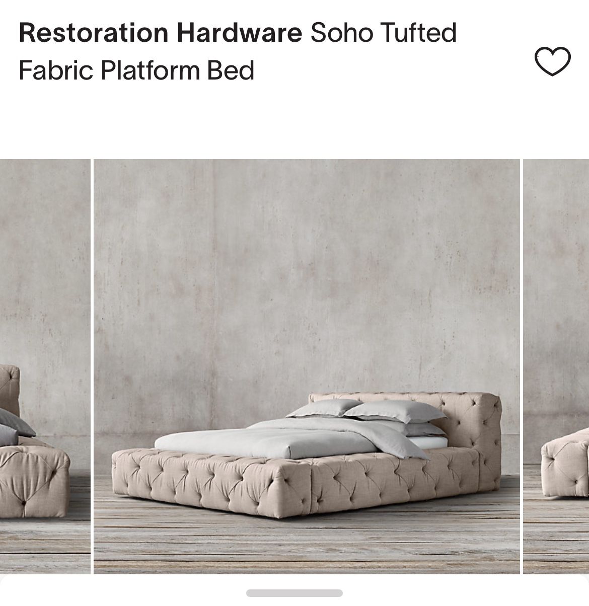 Restoration hardware Soho Tufted Platform Fabric King Size Bed