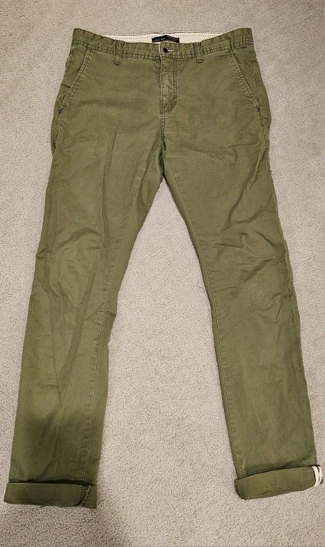 Zara Mens Stretch Slim Fit Skinny Leg Jeans Mid Rise Olive Green (Size 31 )