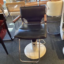 Vintage Forest Green Leather Barber Chair Seat w/ Wooden Armrest & White Stand As Is (wear & tear)  SKU  NSXDAC