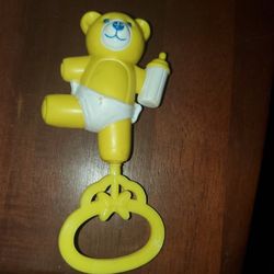 1960's Yellow Teddy Bear Baby Rattle 