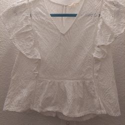 White Ruffle Eyelet Blouse Size Large