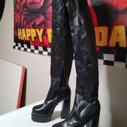 Thigh High Leather Platform Boots