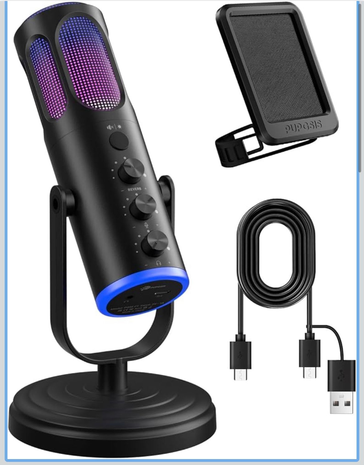 🌼 Gaming Microphone for PC, Noise Cancellation Condenser Mic with RGB Lights, Mute, Monitoring, Pop Filter, Desktop-Mic for Streaming/Podcasting/Reco