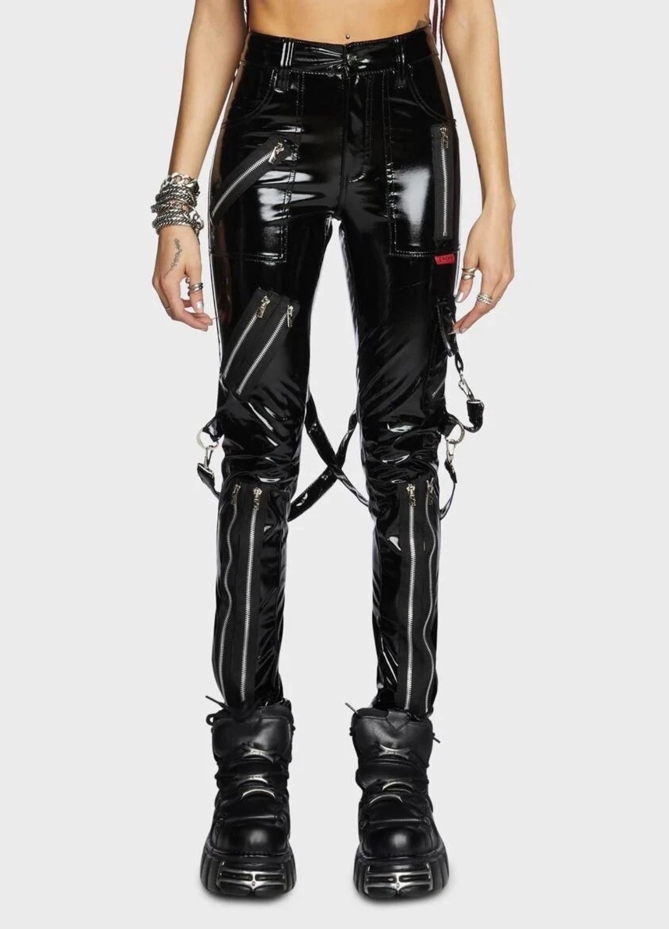 NEED GONE 10/01 NWT Size 0 /24 Tripp NYC Black PVC Bondage Straps Zippers Pants
