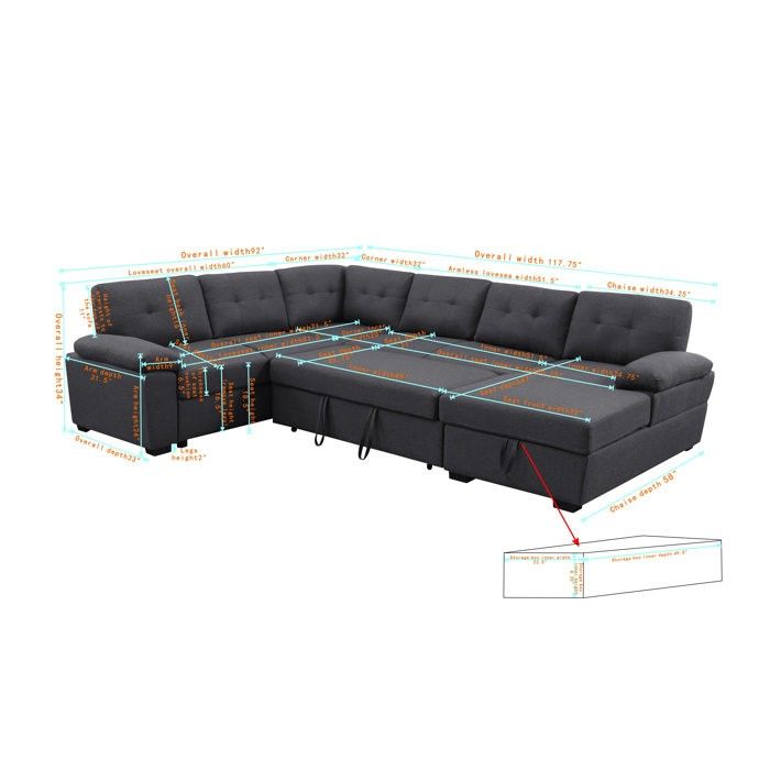 L Sectional With Pull Out Bed And Storage Sofa Couch Sillon New In Box Sealed Retails 1.5k Plus Tax