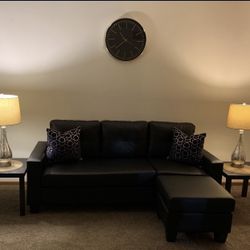 Black Leather Couch With Ottoman