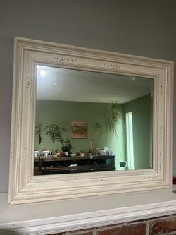 Large Wall Mirror with Distressed White Frame