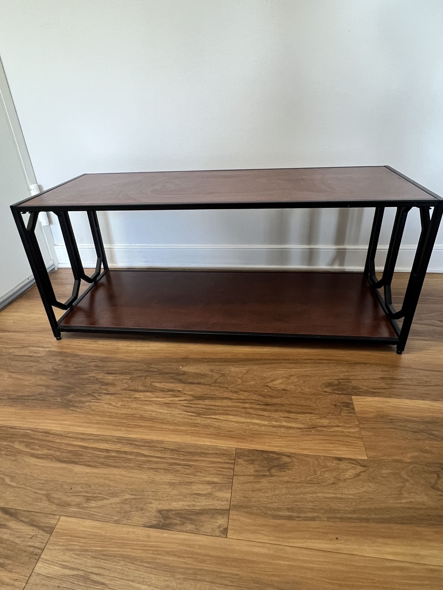 Cherry Wood and Black Metal Coffee Table