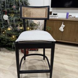 Linen Counter Height Bar Stools, 26" Modern Rattan Counter Stools with Cane Back, Mid Century Bar Chairs for Kitchen Counter/Home Bar/Restaurant, Set