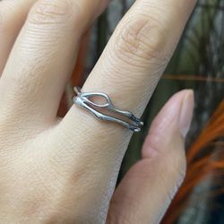 Unisex S925 Silver Open Ring,Silver Adjustable Ring,Silver Link Open Ring