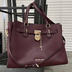 Michael Kors Hamilton Medium Leather Satchel Crossbody Handbag