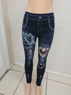 Women's small/medium denim-print leggings