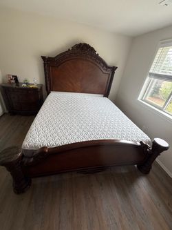 Ornate Dark Wood King Bed Frame