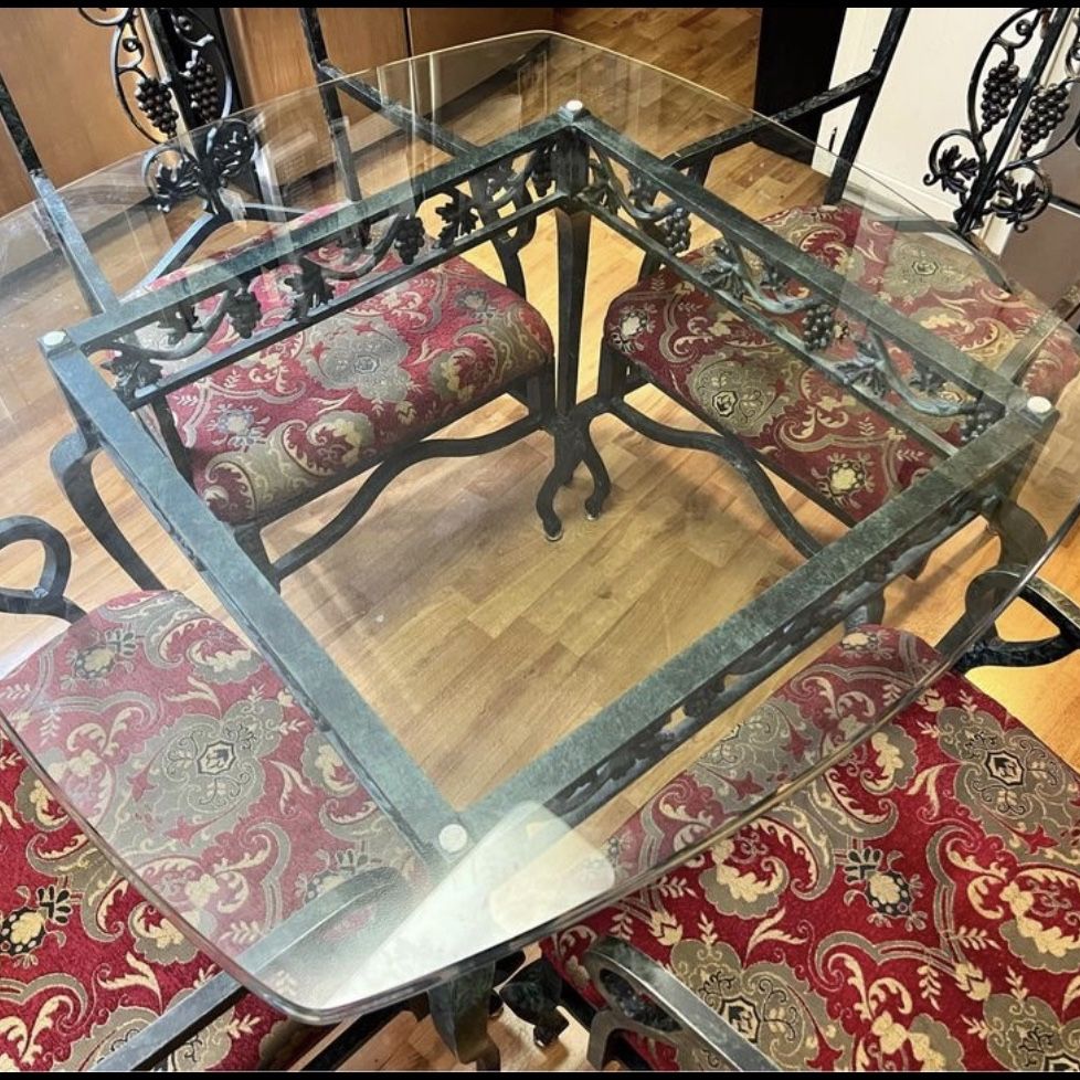 Wrought Iron Glass Table And 4 Chairs