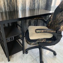 Computer table with reclining chair