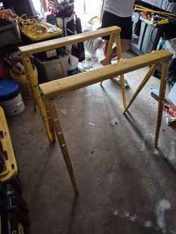 Pair of Heavy-Duty Adjustable Metal Sawhorses – Folding Work Supportl