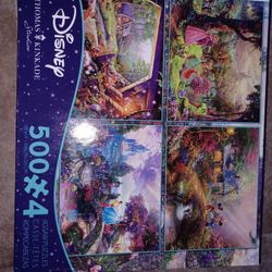 Disney 4 pack Thomas Kincaid 500 piece puzzles new 
Sleeping Beauty
Mackey & Minnie Sweatheart Bridge
Snow White & 7 Dwarfs
Cinderella wishes upon a d