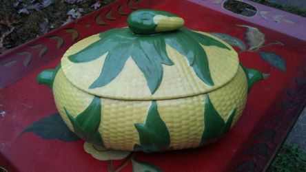 Vintage Corn Casserole Tureen Covered Ceramic Dish