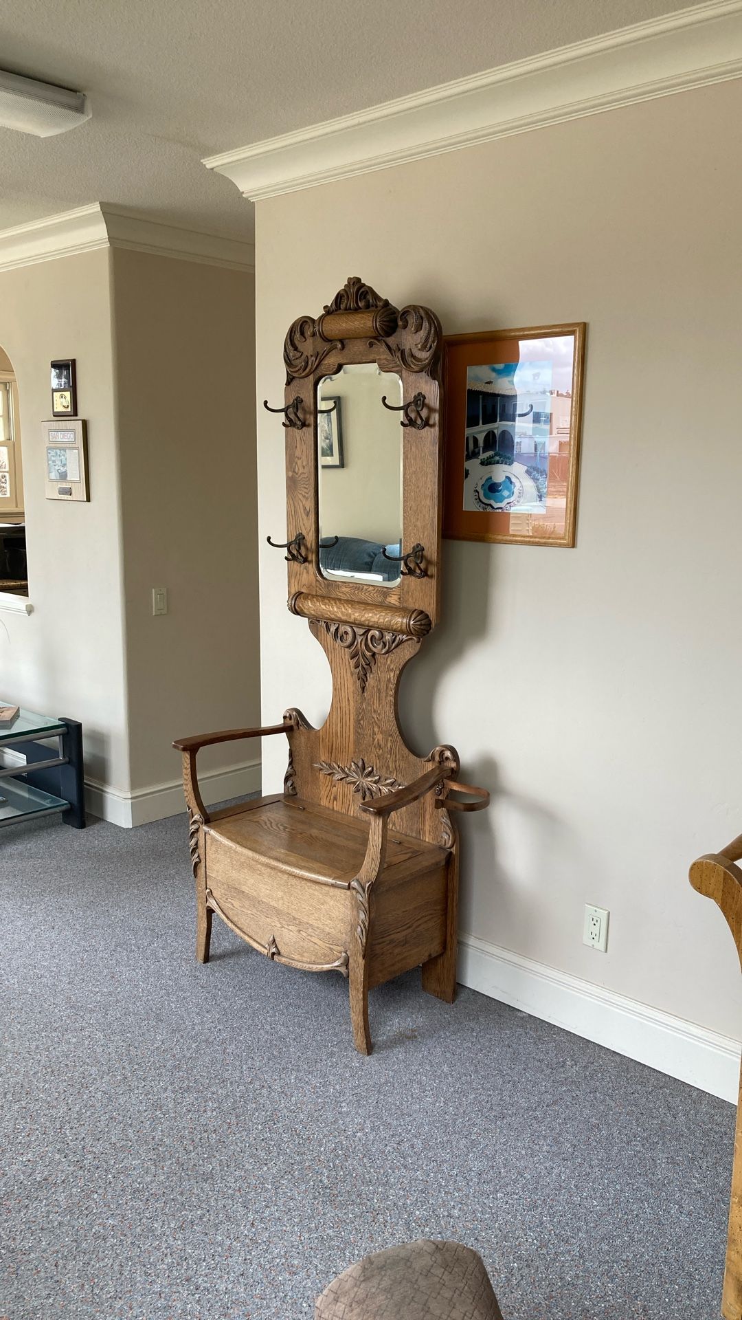 Antique Oak Hall Tree