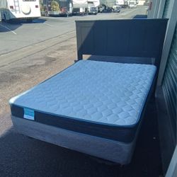 FULL BED FRAME WITH BOX SPRING AND MATTRESS 