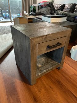 Heavy Rustic Wood End Table / Nightstand w/ Drawer