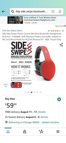 iHip Side Swipe Touch Control Wireless Bluetooth Headphones Over Ear - Foldable,