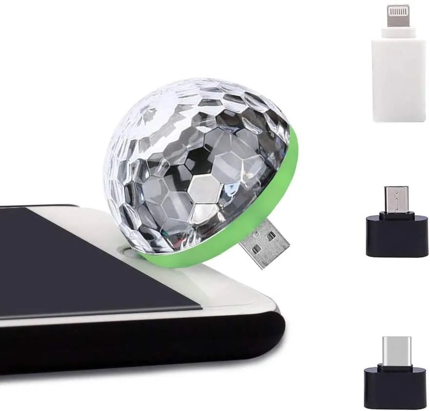 Stage DJ RGB Strobe Ball Mini Disco Light USB Compatible with APPLE, ANDROID, TYPE C {3-PACKS}