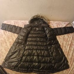 The North Face Long Puffer Coat with Faux Fur Hood