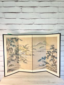 Vintage Asian Fold Out Screen Painting Wall Art