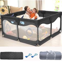 Playpen with Mat for Babies  Toddlers, Baby Play Yards No Gaps, 50x50 Playpen with Gate, Indoor Outdoor Kids Activity Center, Safety Baby Fence 