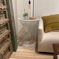 Vintage Russell Woodard Side Table With Glass Top 