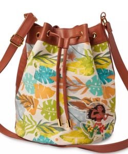 NEW! Disney Moana Canvas Swim Bag Hawaiian Print & Embroidered Patch Cinch Top