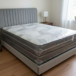 Brand NEW KING SIZE Bed Frame With Mattress And Box Springs Set King Bed Gray Free Delivery 