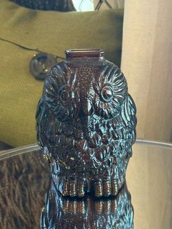 Vintage MCM Wise Old Owl Glass Coin Bank
