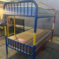 Twin metal bed frame with mattress