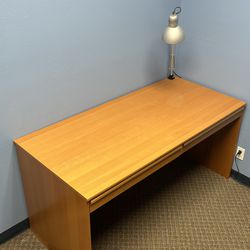 Midcentury Modern Table With Shelves and Drawer and Lamp