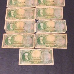 (9) Vintage 1945 Drachmas Greece Banknotes
