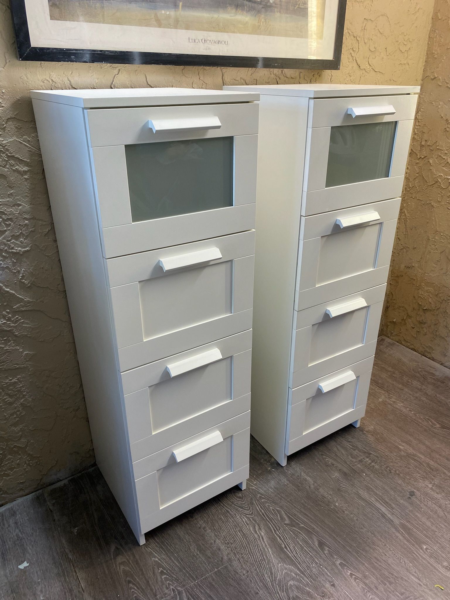 WHITE IKEA BRIMNES FOUR DRAWER FROSTED GLASS DRESSER ($145 Each) - Delivery  for a Fee - See My Items for Sale in Fort Lauderdale, FL - OfferUp