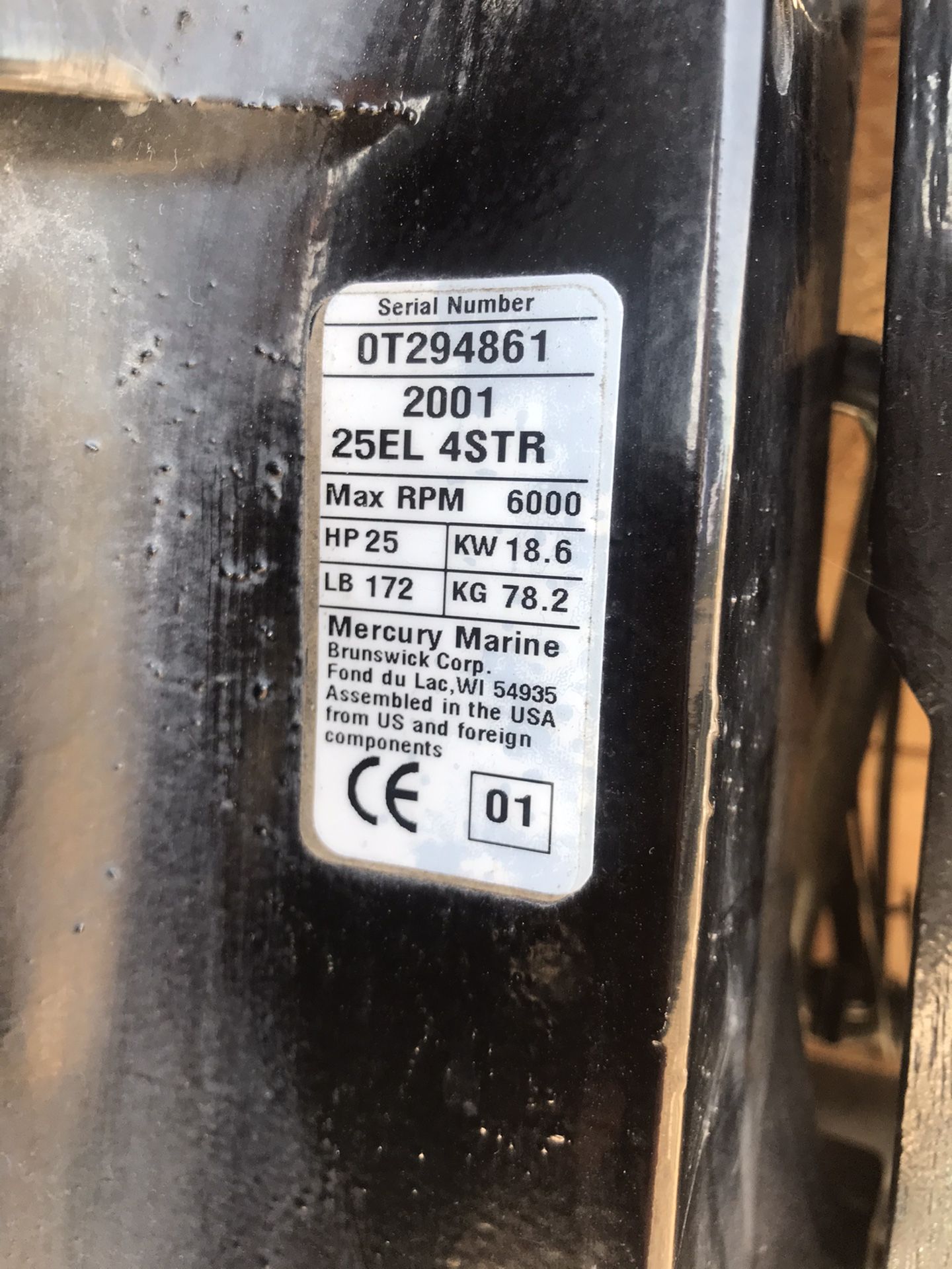 2001 mercury Bigfoot 25 hp outboard boat motor w/controls for Sale in