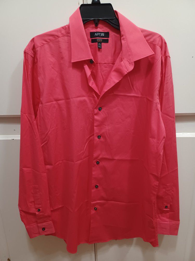 Apt. 9 Mens Long Sleeve Button Down Stretch Slim Fit Dress Shirt Pink/Red
