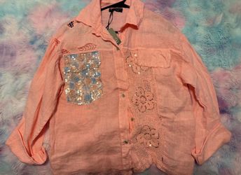 Top Crochet Flower 3/4 sleeve - Pink