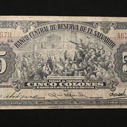 Billete De El Salvador 🇸🇻 Cinco Cólones De 1949