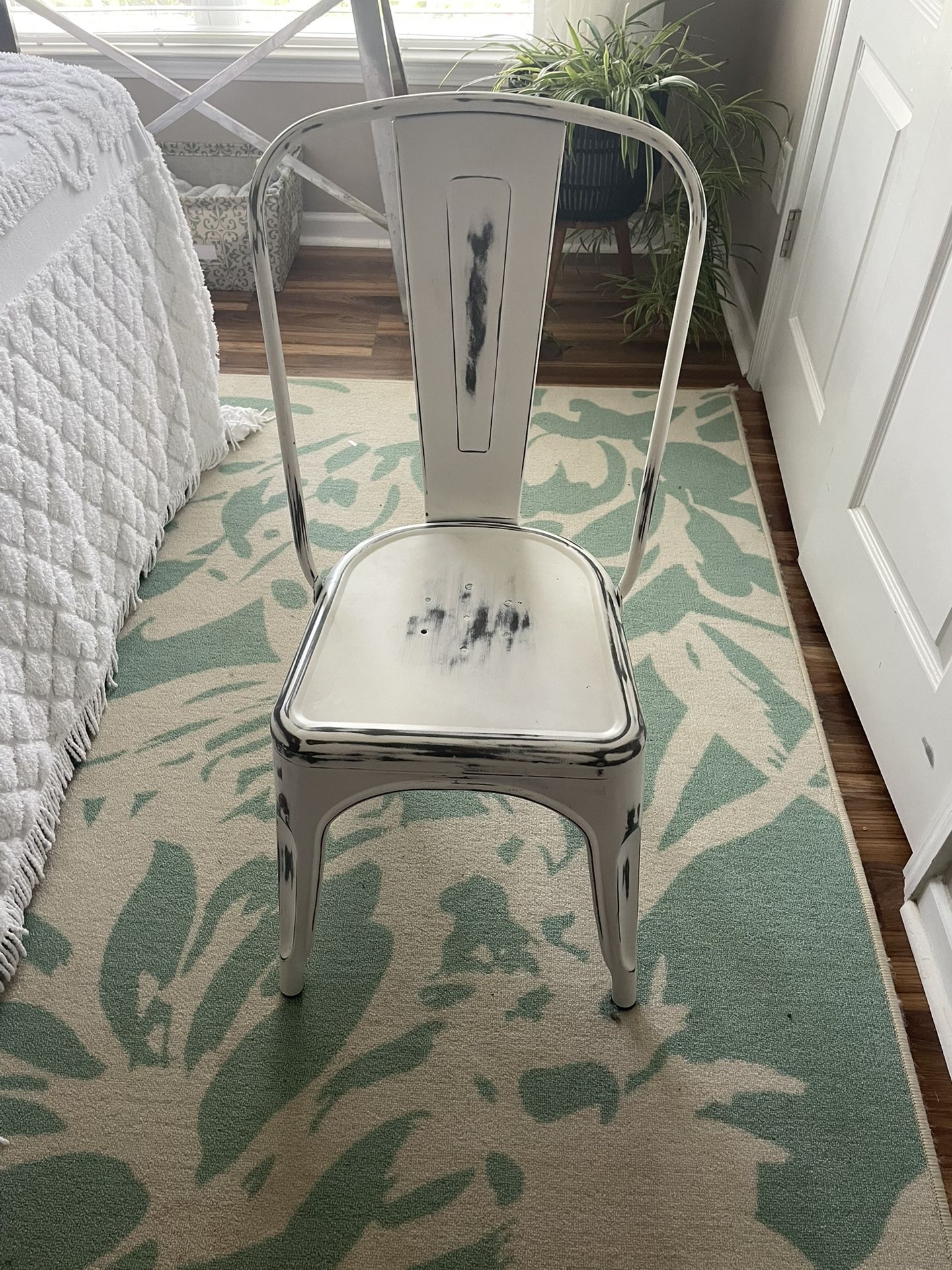 8 White Distressed Retro Metal Chairs