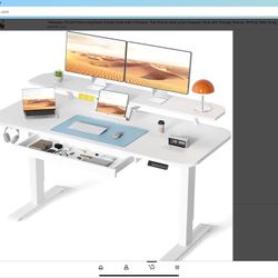 СОМНОМА Electric Standing Desk with Drawers, 48 x 24" Sit Stand up Desk with Monitor Stand, Laptop Stand, Height Adjustable Ergonomic Home Office Comp