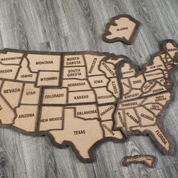 43x25 Push Pin United States Map, Travel Map Apartment House Decor, USA Pin Board Wood