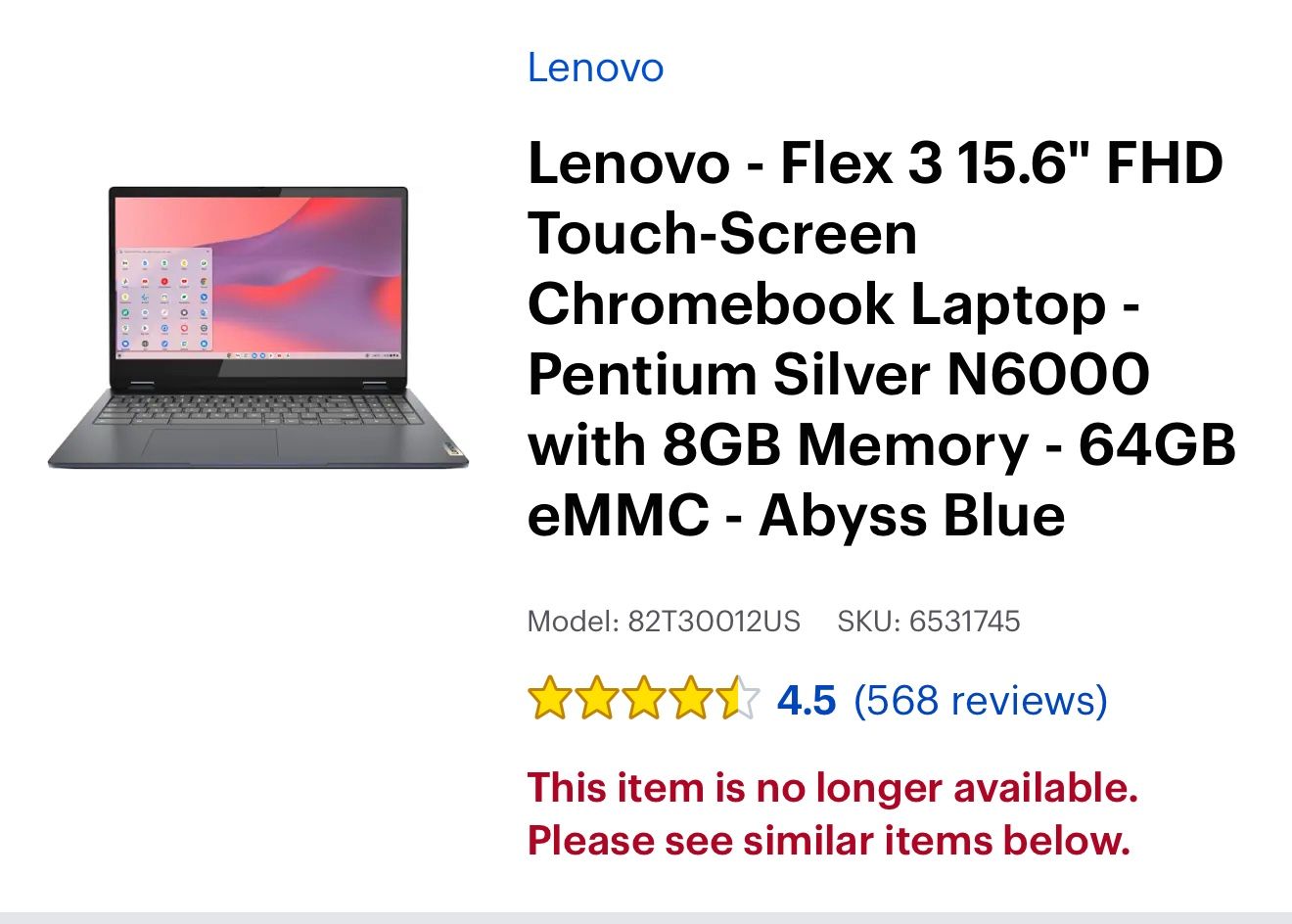 Lenovo Flex 3 15.6” Chromebook Laptop