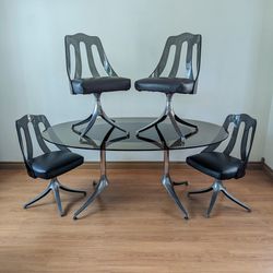 Mid Century Modern Space Age Smoked Dining Table & 4 Chair Set by Howell