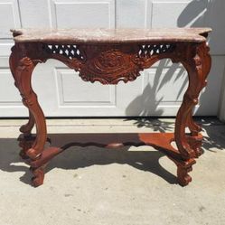 Console Table / Entryway Table - Wood With Marble Top