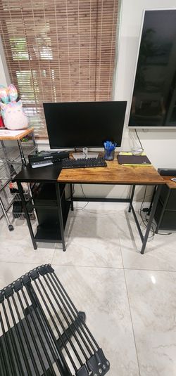 Desk, Office Chair And Small Cabinet