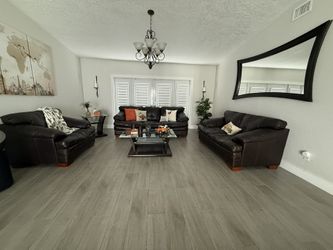 Espresso Living Room Set W/ Glass Coffee And Glass End Table